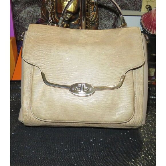 Coach 2013 Madison Glitter Lizard Sadie Flap Leather Crossbody Satchel Champagne - Picture 1 of 11